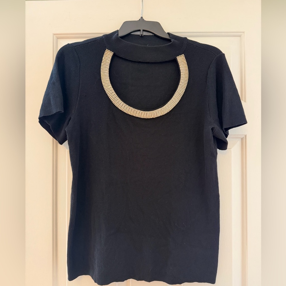 VENUS 1X Black Short Sleeve Top with Rhinestones